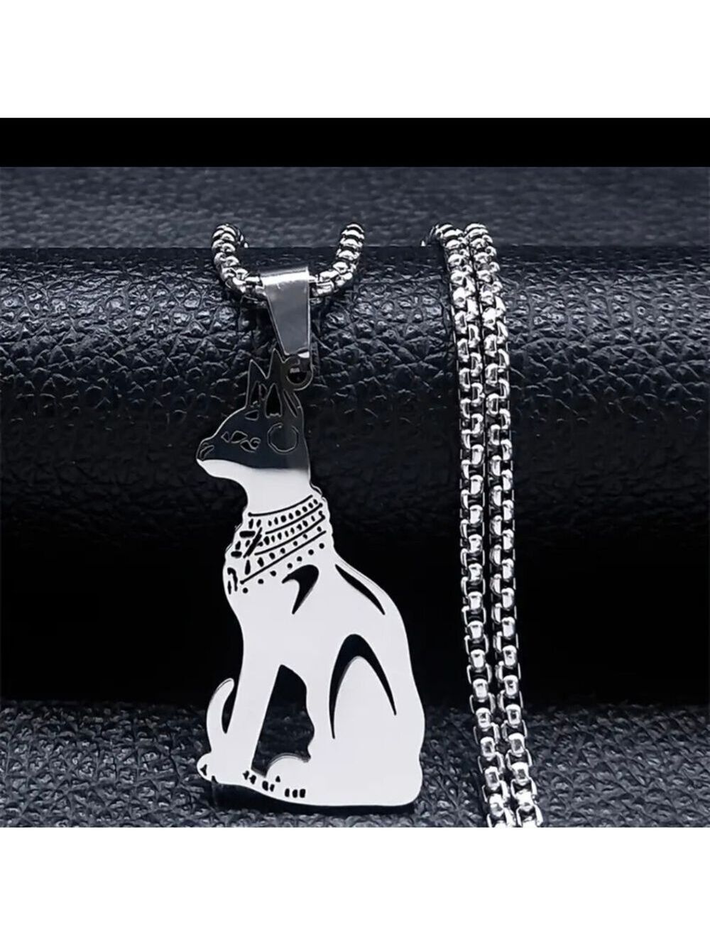 EGYPTIAN Cat Goddess Necklace Stainless Steel in Silver or Gold - Picture 6 of 6